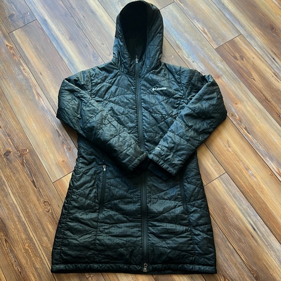 Columbia Jacket Womens Large Black Omni-Heat Hooded Full Zip Long Parka Coat - Picture 1 of 12